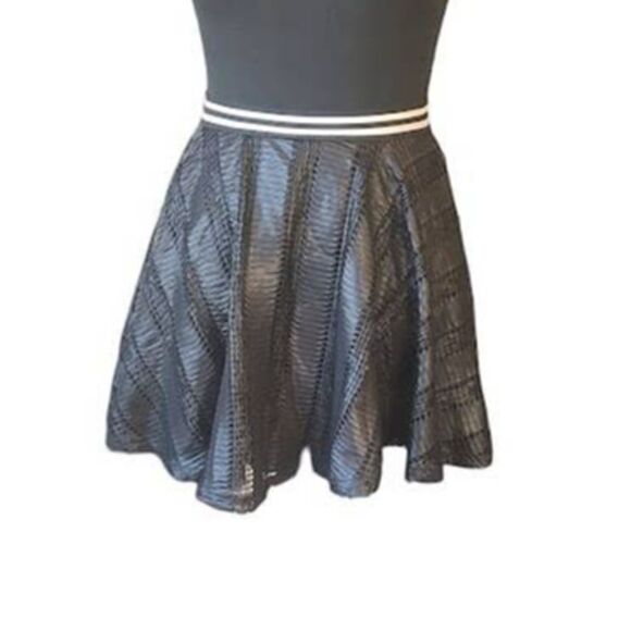 BCBGeneration Black Leather Mesh Circle Skirt Size 2 - Picture 2 of 8